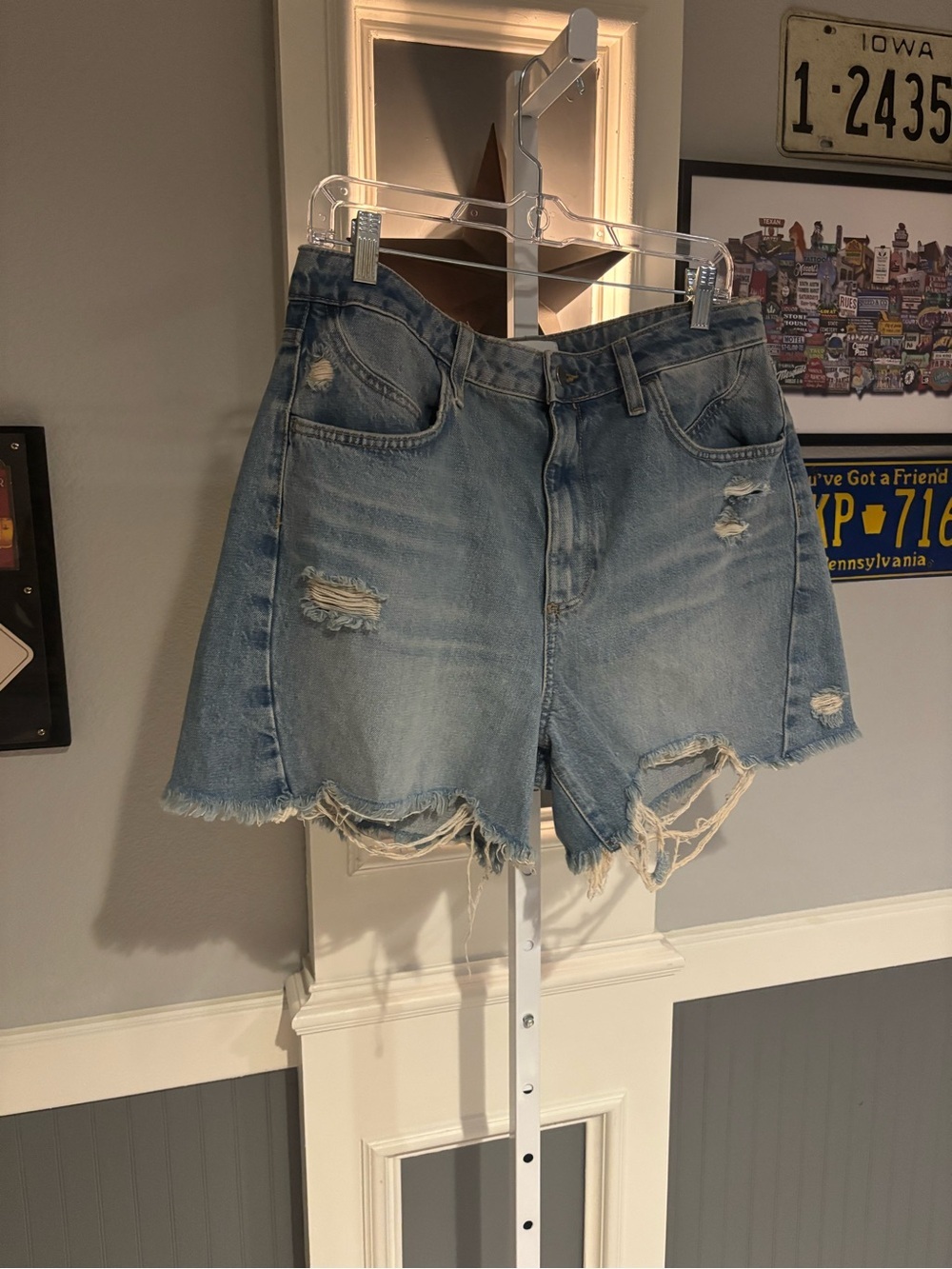 Fashion Nova High Rise Distressed Light Wash Denim Cutoff Shorts Size 13